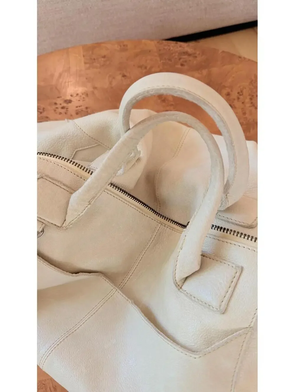 Topshop Cream Leather Duffel Bag with Dual Handles and Shoulder Strap